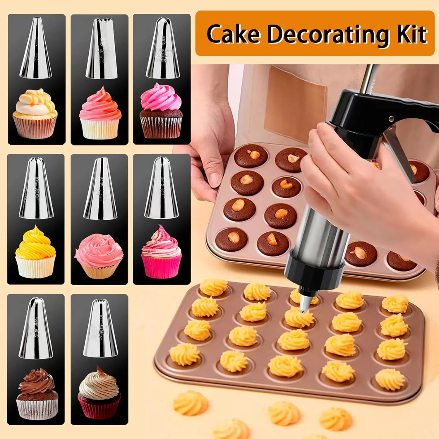 Cookie Press Gun Kit – Stainless Steel Spritz Cookie Maker with 8 Discs & 8 Piping Tips, Biscuit Press Icing Gun for Baking & DIY Pastries Cake