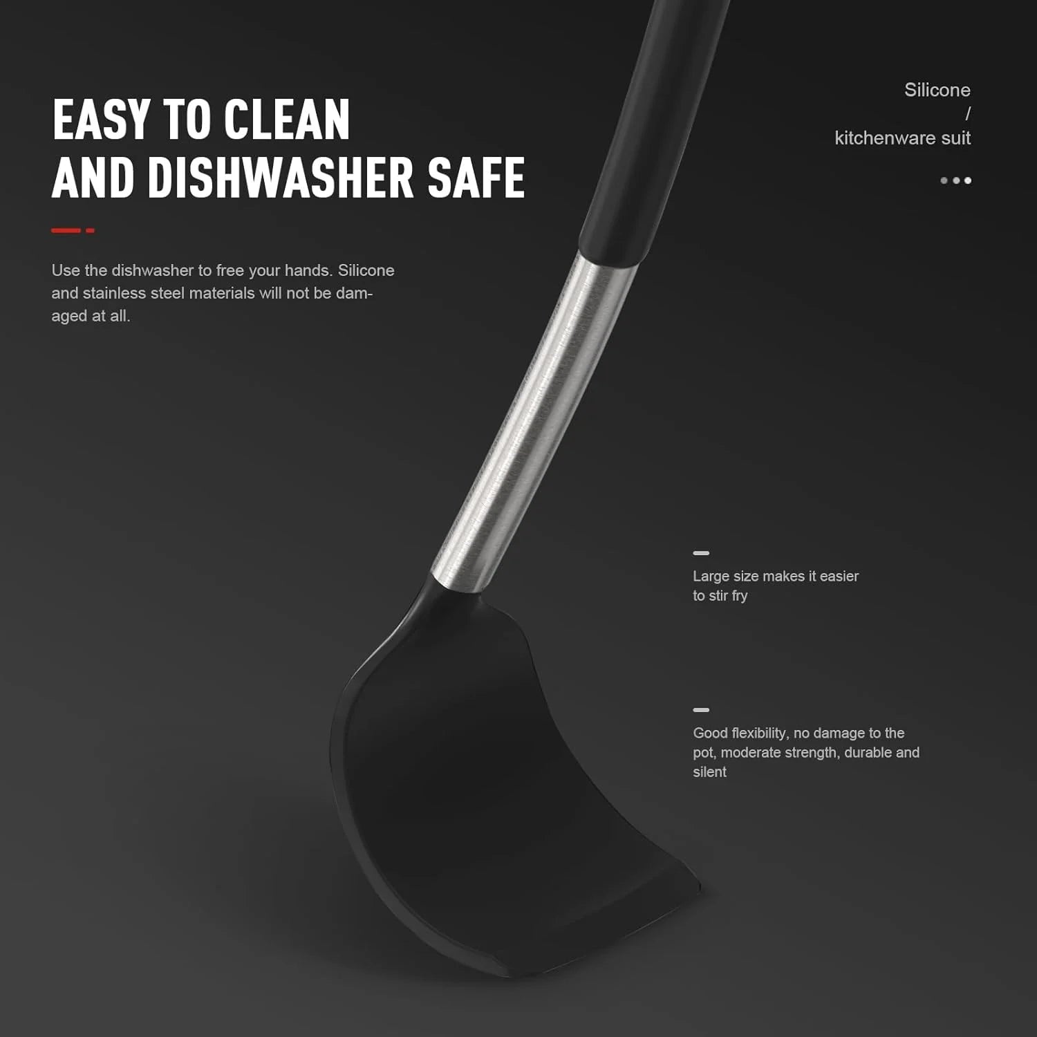 Large Silicone Cooking Utensils Set - Heat Resistant Kitchen Utensils Sets,Spatula,Spoon,Turner Tongs,Brush,Whisk,Stainless Steel Silicone Cooking Utensil for Nonstick Cookware Dishwasher Safe (Black