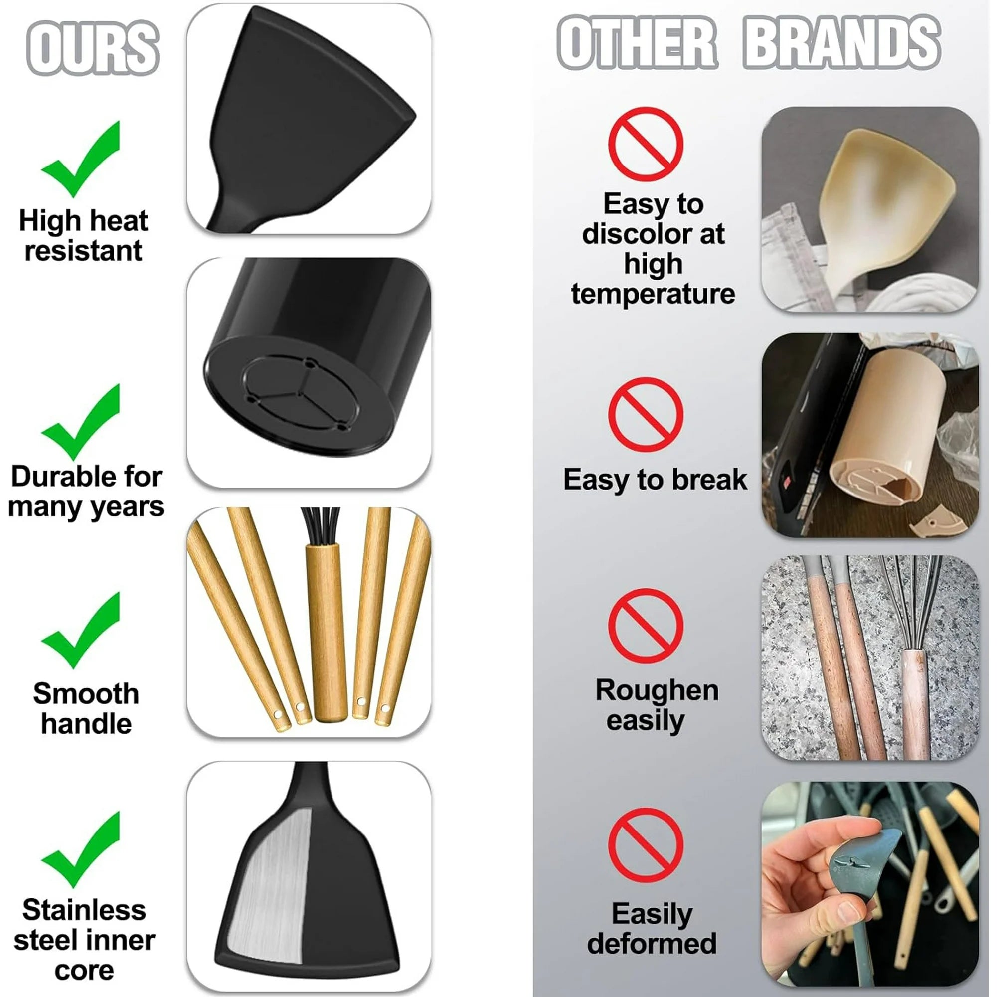 Kitchen Utensils Set- 34PCS Silicone Cooking Utensil Set with Wooden Handles, Heat Resistant Kitchen Spatula Gadgets Tools Set for Nonstick Cookware-Black