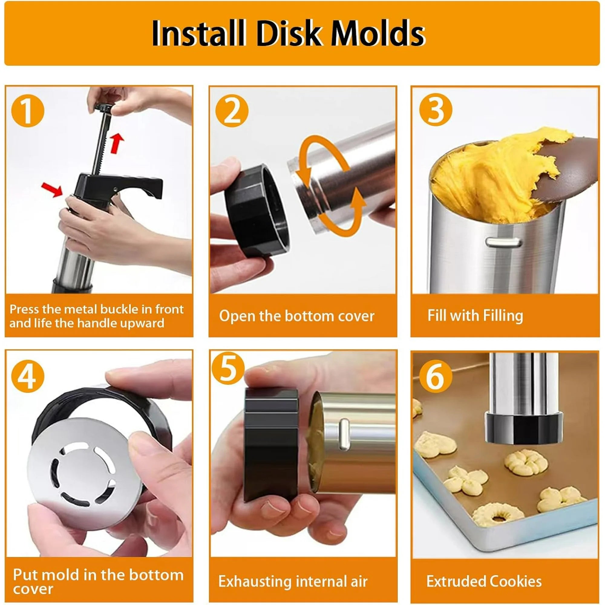 Cookie Press Gun Kit – Stainless Steel Spritz Cookie Maker with 8 Discs & 8 Piping Tips, Biscuit Press Icing Gun for Baking & DIY Pastries Cake