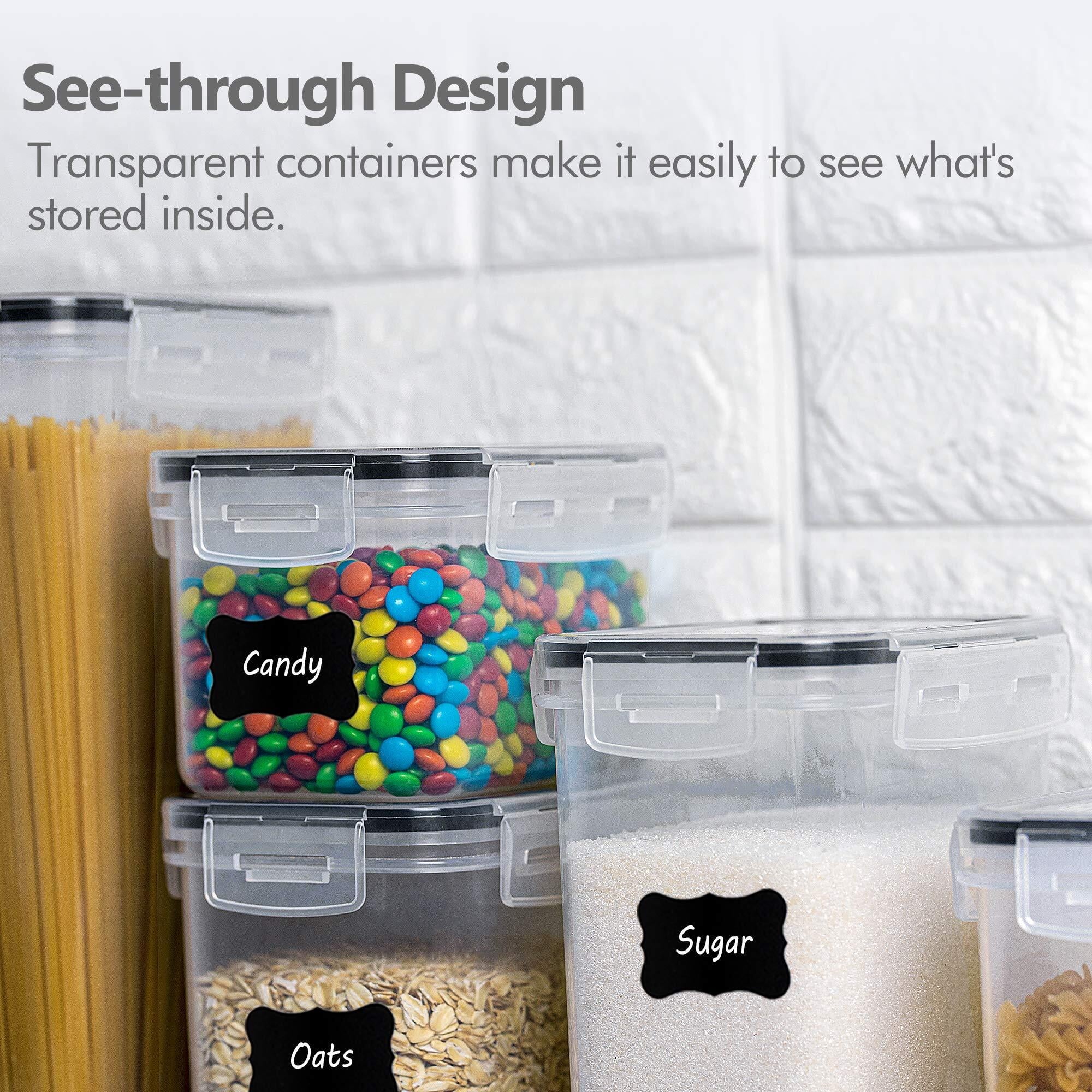 Airtight Food Storage Containers Set, 14pcs Plastic Kitchen and Pantry Organization Canisters, Black