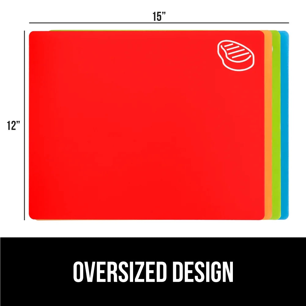 Cutting Board Set of 4, Flexible, Durable Plastic Chopping Mats, 15x12, Multicolor