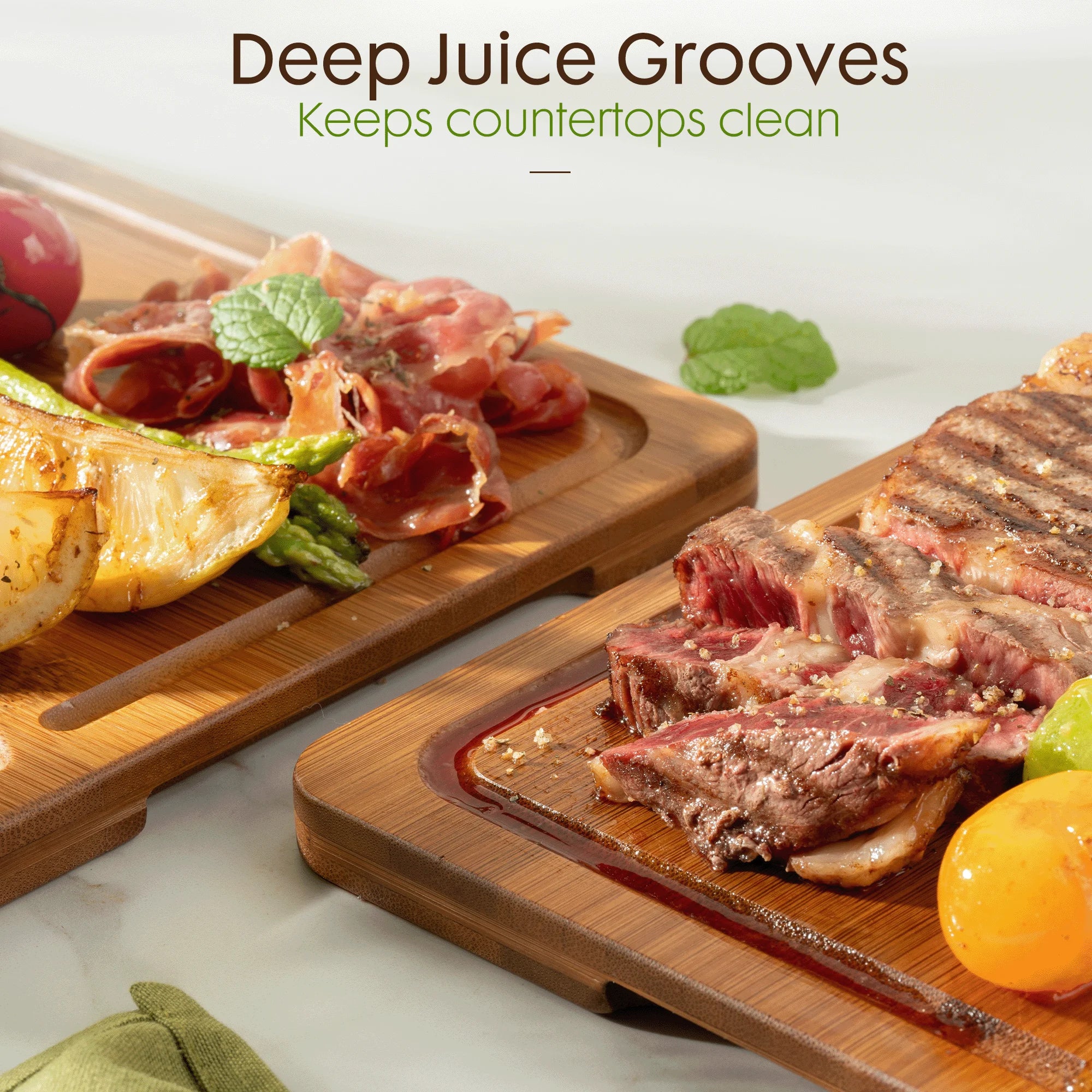 4-Pieces Wood Cutting Board, Bamboo Chopping Board for Kitchen with Holder, Cutting Boards Set with Juice Groove and Handles, Charcuterie Board for Chopping Meat, Vegetables and Fruits