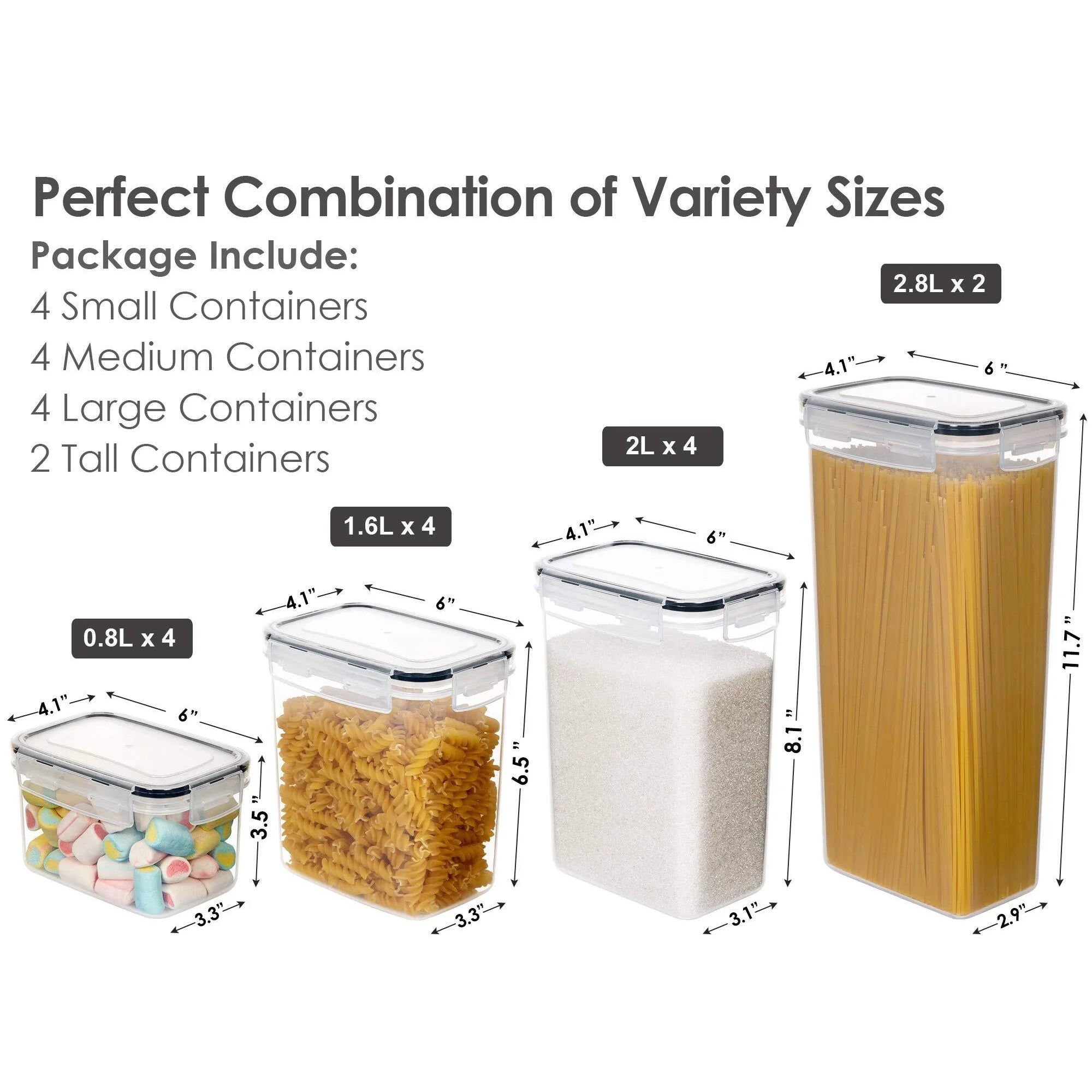 Airtight Food Storage Containers Set, 14pcs Plastic Kitchen and Pantry Organization Canisters, Black