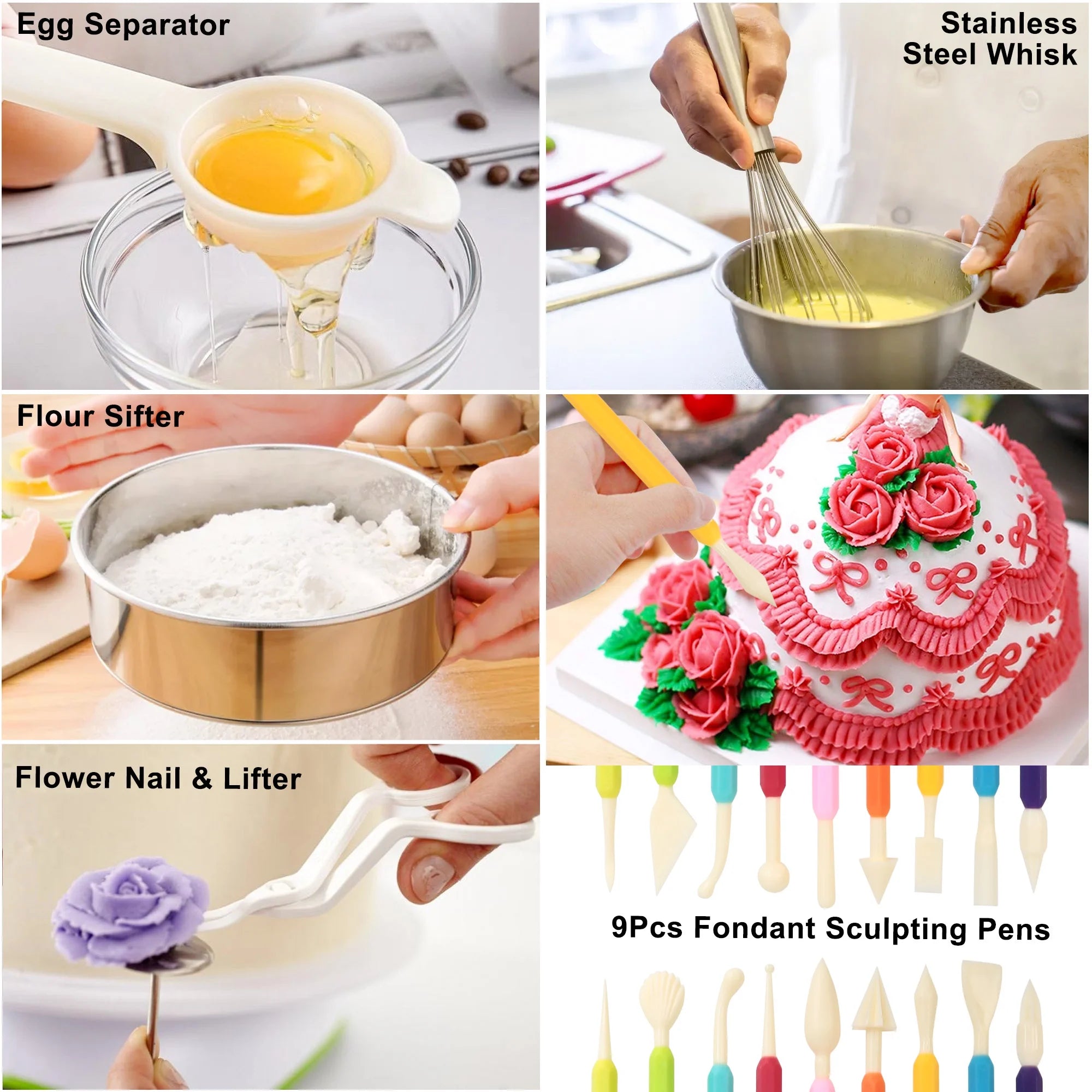 529 Pcs Cake Decorating Kit, Baking Supplies Set & Rotating Turntable, Pans, Piping Bag and Tips