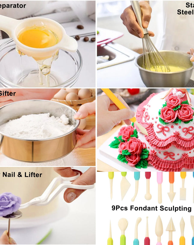 529 Pcs Cake Decorating Kit, Baking Supplies Set & Rotating Turntable, Pans, Piping Bag and Tips