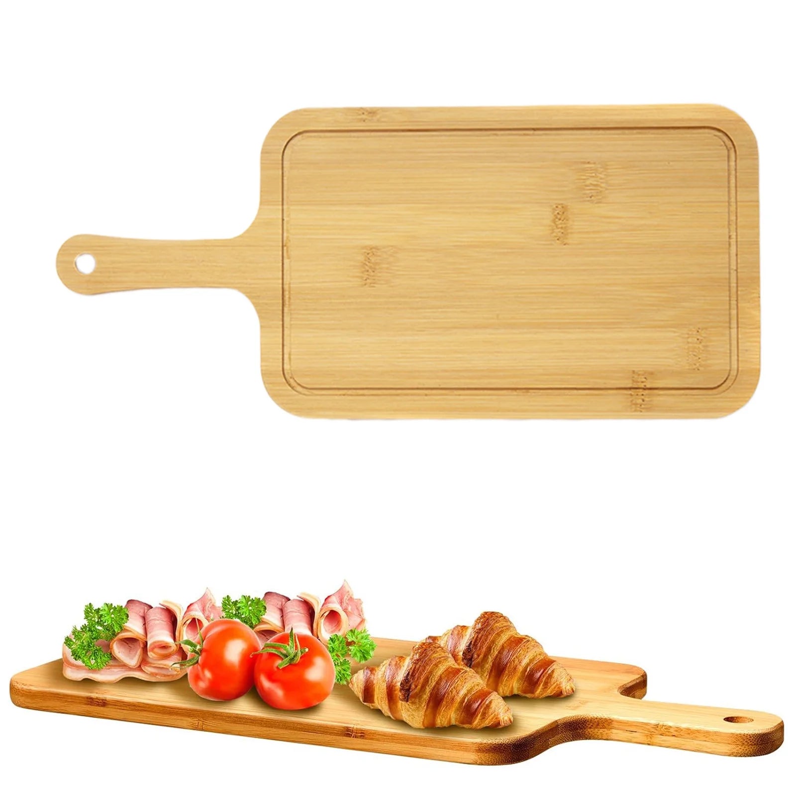 Wood Cutting Board and Chopping Board with Handle for Meat, Cheese Board, Bread, and Charcuterie - Decorative Wooden Serving Board for Kitchen and Dining Room, 13 x 6inch