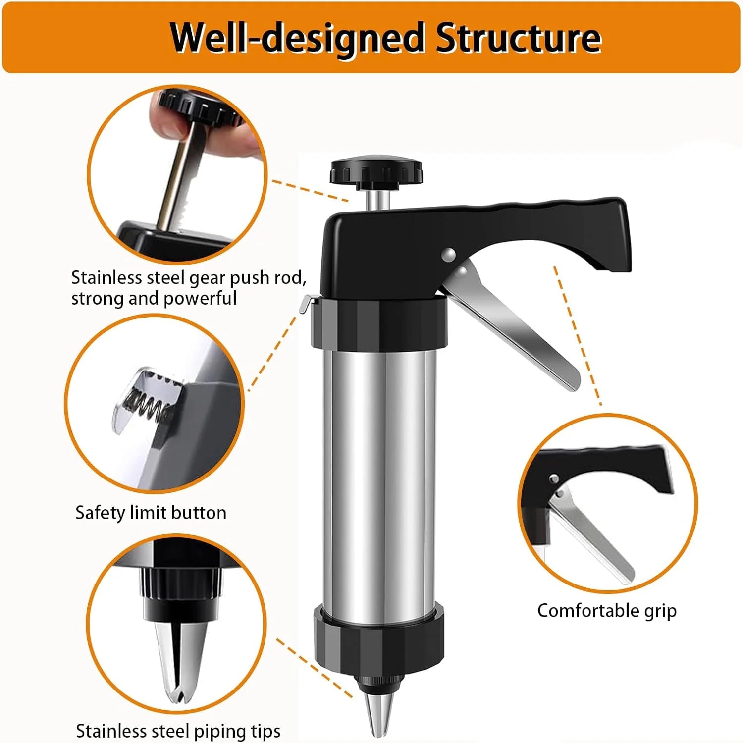 Cookie Press Gun Kit – Stainless Steel Spritz Cookie Maker with 8 Discs & 8 Piping Tips, Biscuit Press Icing Gun for Baking & DIY Pastries Cake