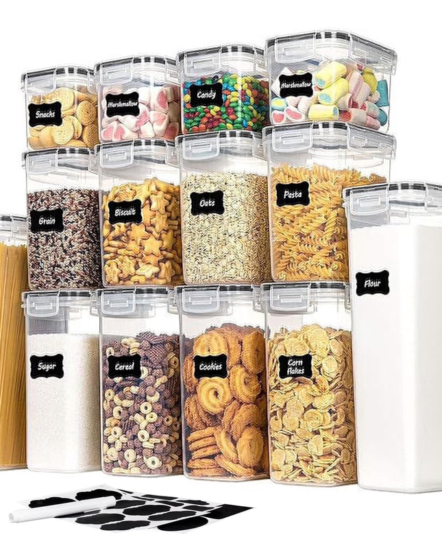 Airtight Food Storage Containers Set, 14pcs Plastic Kitchen and Pantry Organization Canisters, Black