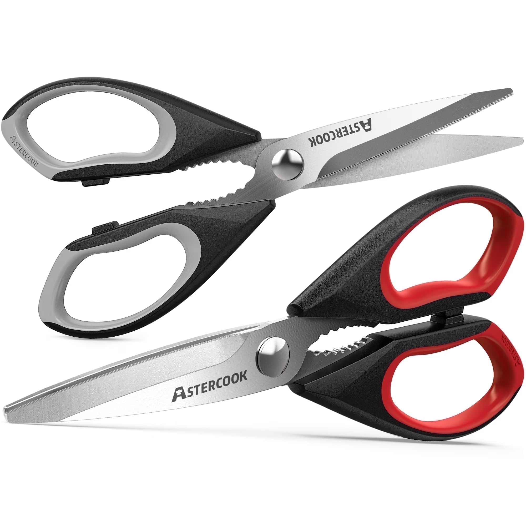 2 Pcs Kitchen Scissors, Heavy Duty Shears with Serrated Blade, Ergonomic Handle Food Scissor for Poultry, Herbs, Vegetables Dishwasher Safe