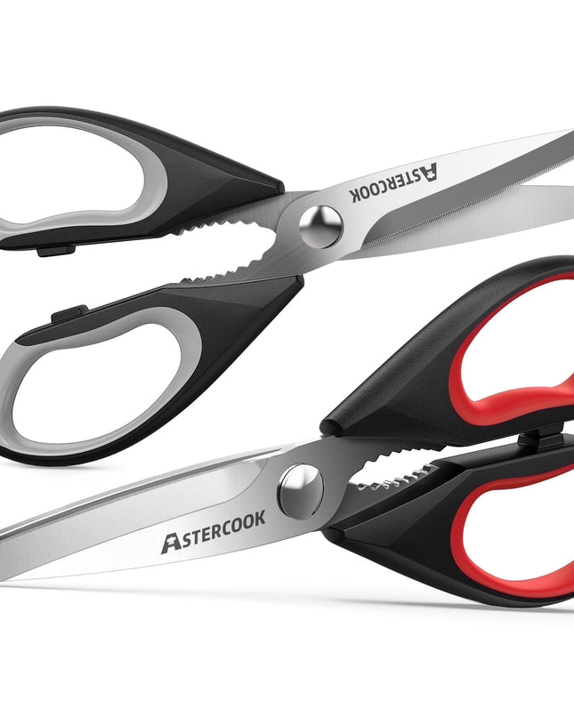 2 Pcs Kitchen Scissors, Heavy Duty Shears with Serrated Blade, Ergonomic Handle Food Scissor for Poultry, Herbs, Vegetables Dishwasher Safe