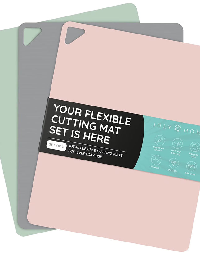 Extra Thick Flexible Cutting Boards for Kitchen, Cutting Mats for Cooking, Colored Cutting Mat Set, Non-Slip Cutting Sheets, Flexible Plastic Cutting Board Set of 3, 15