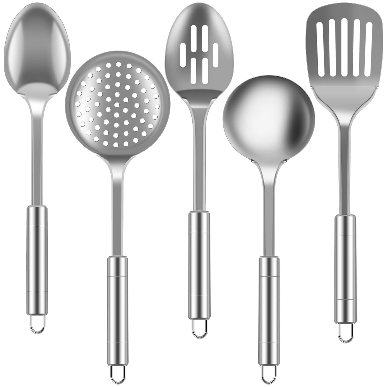 Ihvewuo cooking utensils sets 5pcs Metal Stainless Steel Utensil for Cooking Kitchen Cooking Utensils Set Kitchen Gadgets Tools Set Spoons Spatula Sets with Ergonomic Handle Hanging Hole Reusable