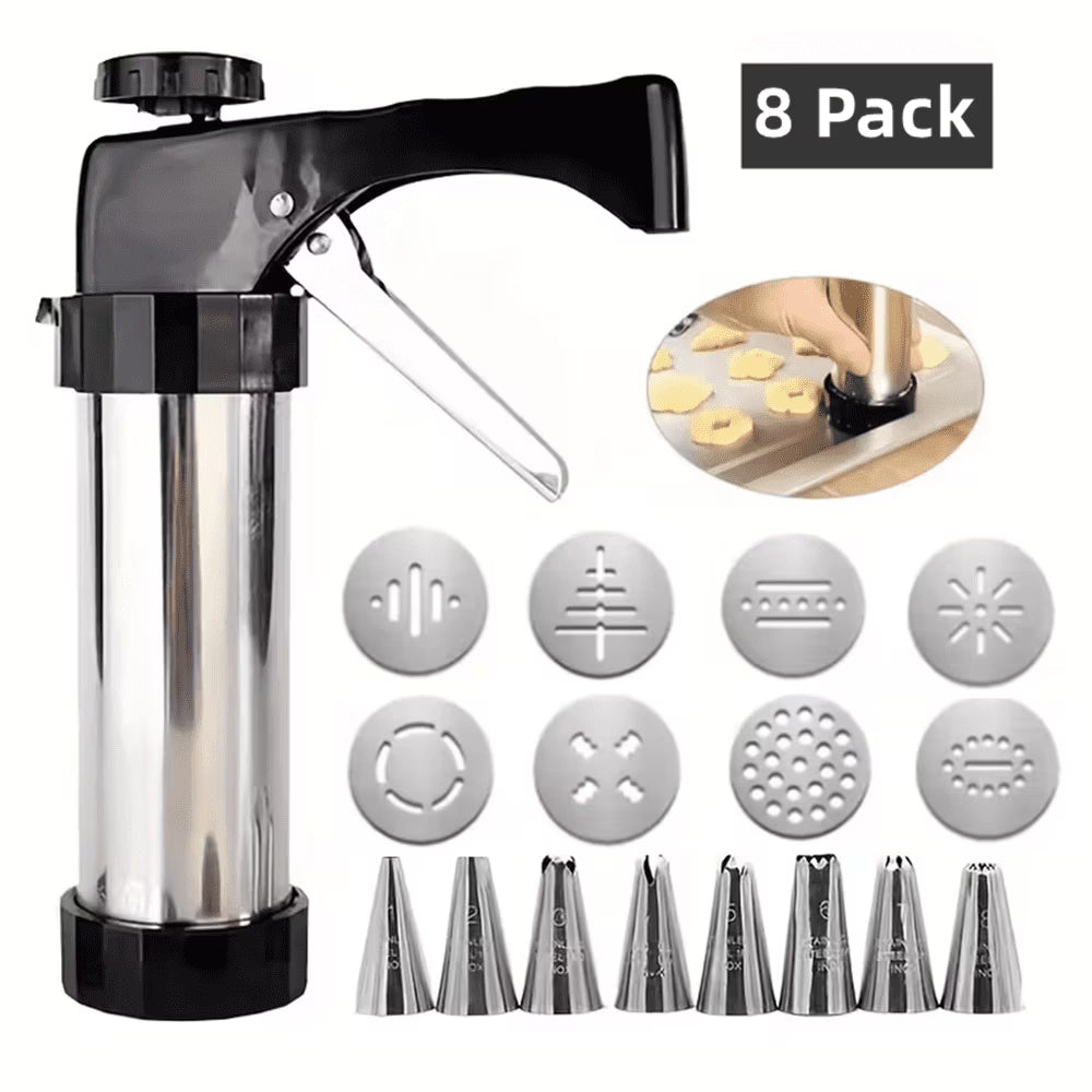 Cookie Press Gun Kit – Stainless Steel Spritz Cookie Maker with 8 Discs & 8 Piping Tips, Biscuit Press Icing Gun for Baking & DIY Pastries Cake