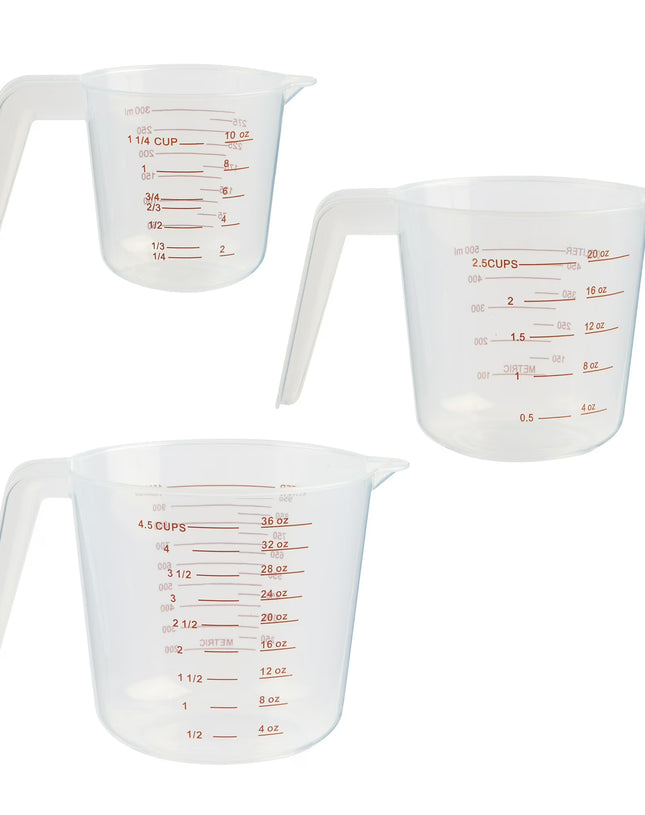 3-Piece Tapered Spout Nesting Plastic Measuring Cups Set, Clear