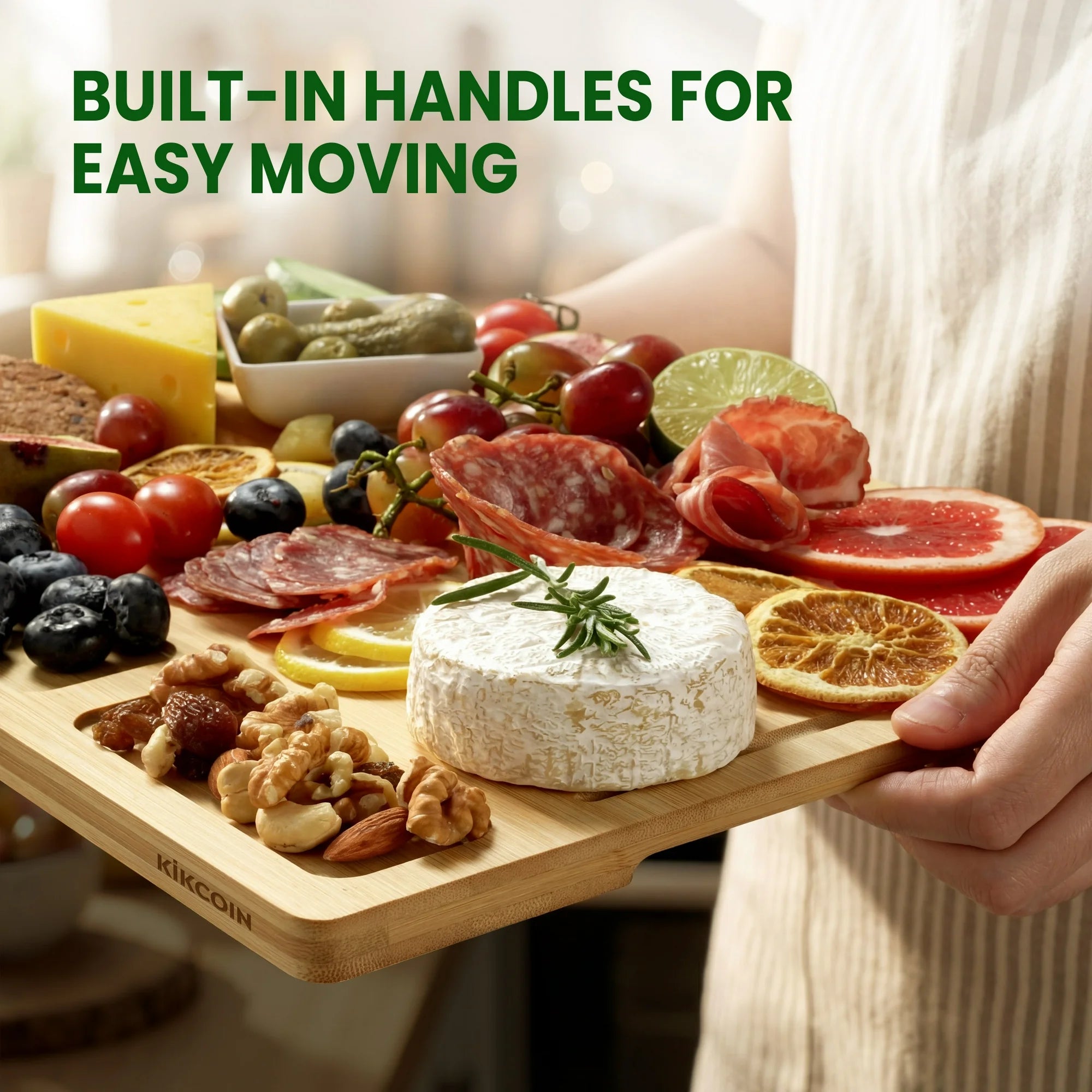 Cutting Board Set of 3, Bamboo Chopping Boards for Kitchen, Heavy Duty Wooden Serving Tray with Juice Groove