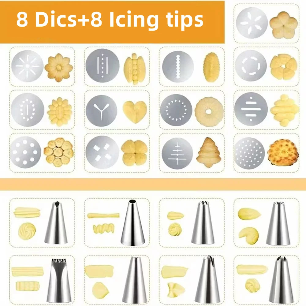 Cookie Press Gun Kit – Stainless Steel Spritz Cookie Maker with 8 Discs & 8 Piping Tips, Biscuit Press Icing Gun for Baking & DIY Pastries Cake