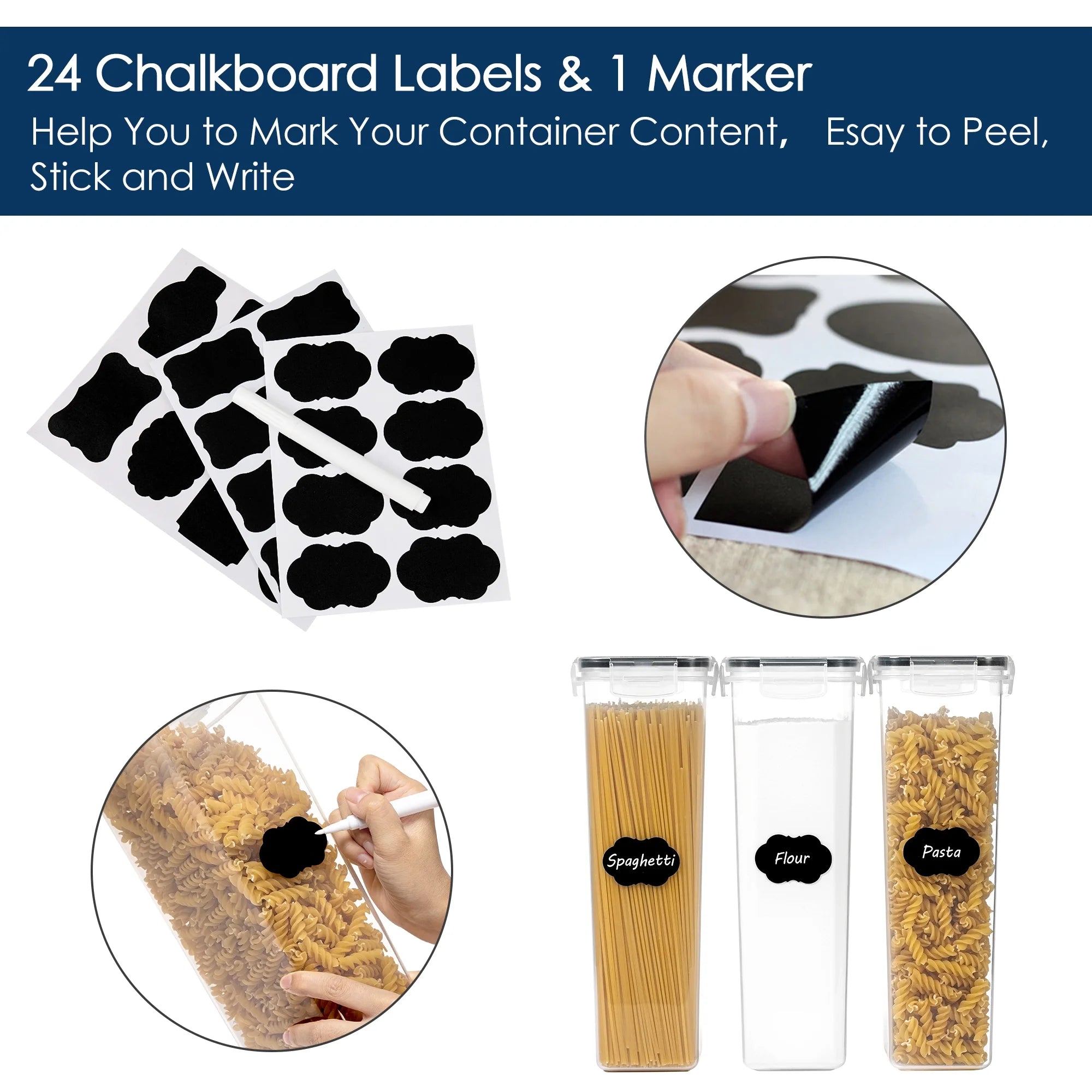 Sindcom Airtight Food Storage Containers with Lids, 6PCS Plastic Spaghetti Container, 2.8L