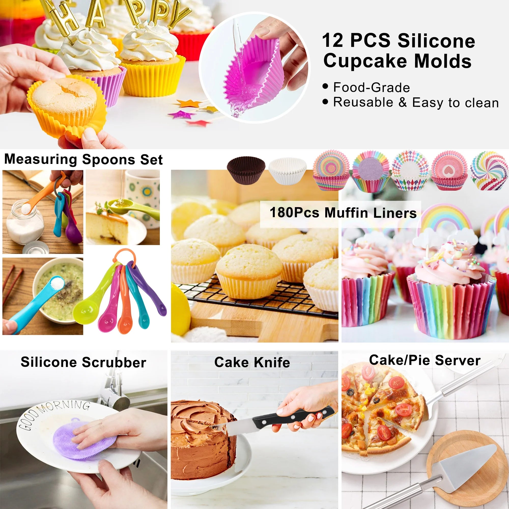 529 Pcs Cake Decorating Kit, Baking Supplies Set & Rotating Turntable, Pans, Piping Bag and Tips