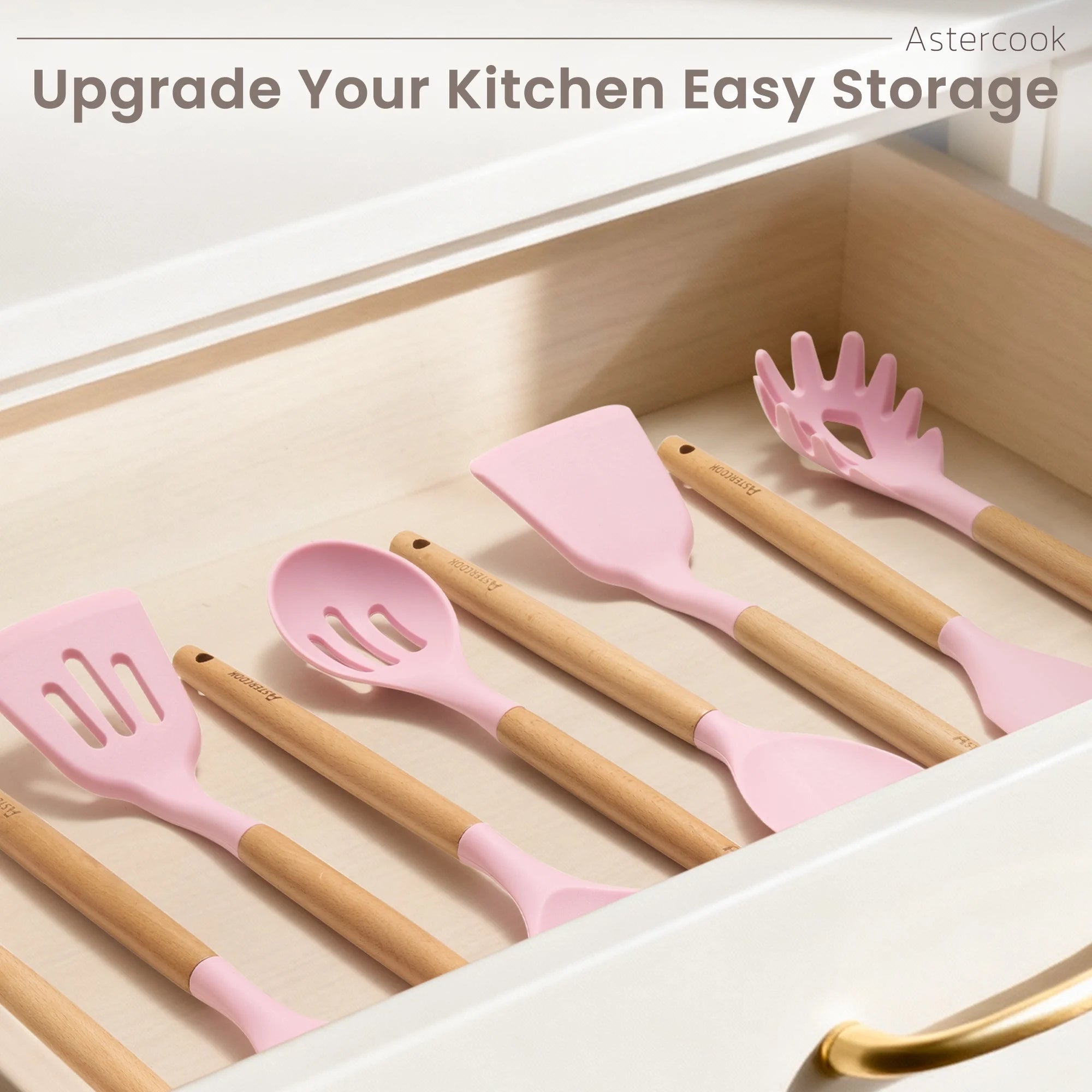 Silicone Cooking Utensils Set, 38 PCS Kitchen Utensils Set for 446°F Heat Resistant, Food Grade Utensil Sets with Wooden Handle, Kitchen Gadgets for Nonstick Cookware BPA Free (Pink)