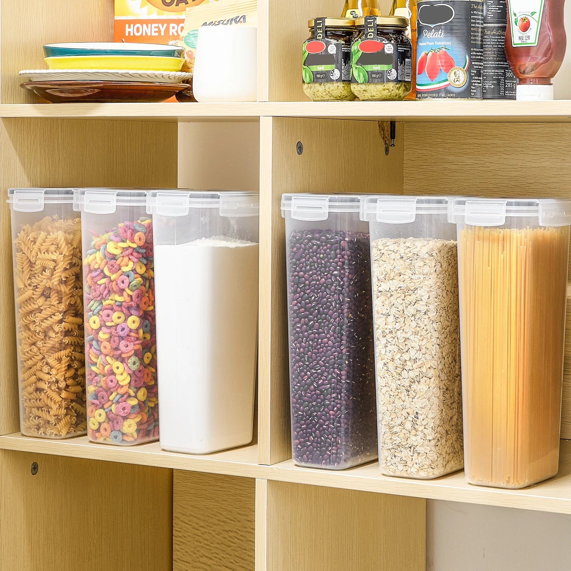 Sindcom Airtight Food Storage Containers with Lids, 6PCS Plastic Spaghetti Container, 2.8L