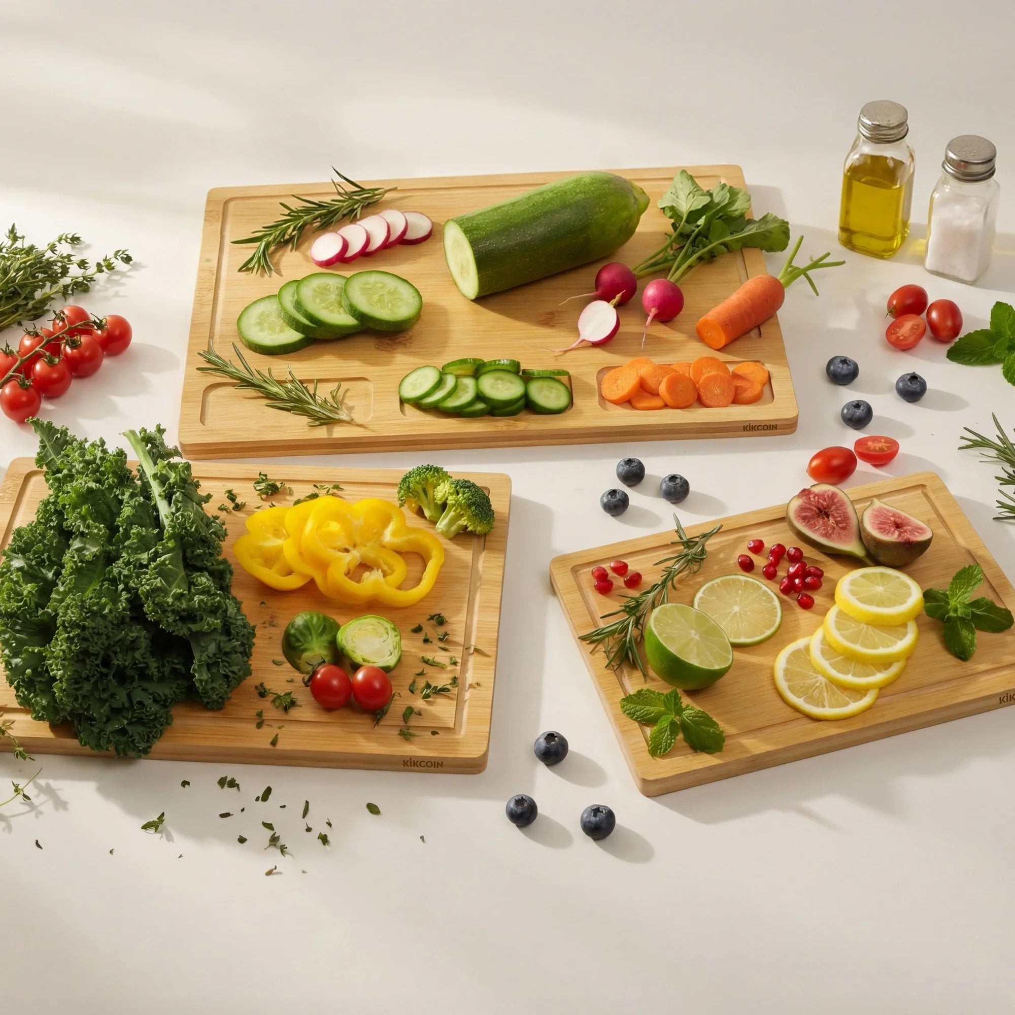 Cutting Board Set of 3, Bamboo Chopping Boards for Kitchen, Heavy Duty Wooden Serving Tray with Juice Groove