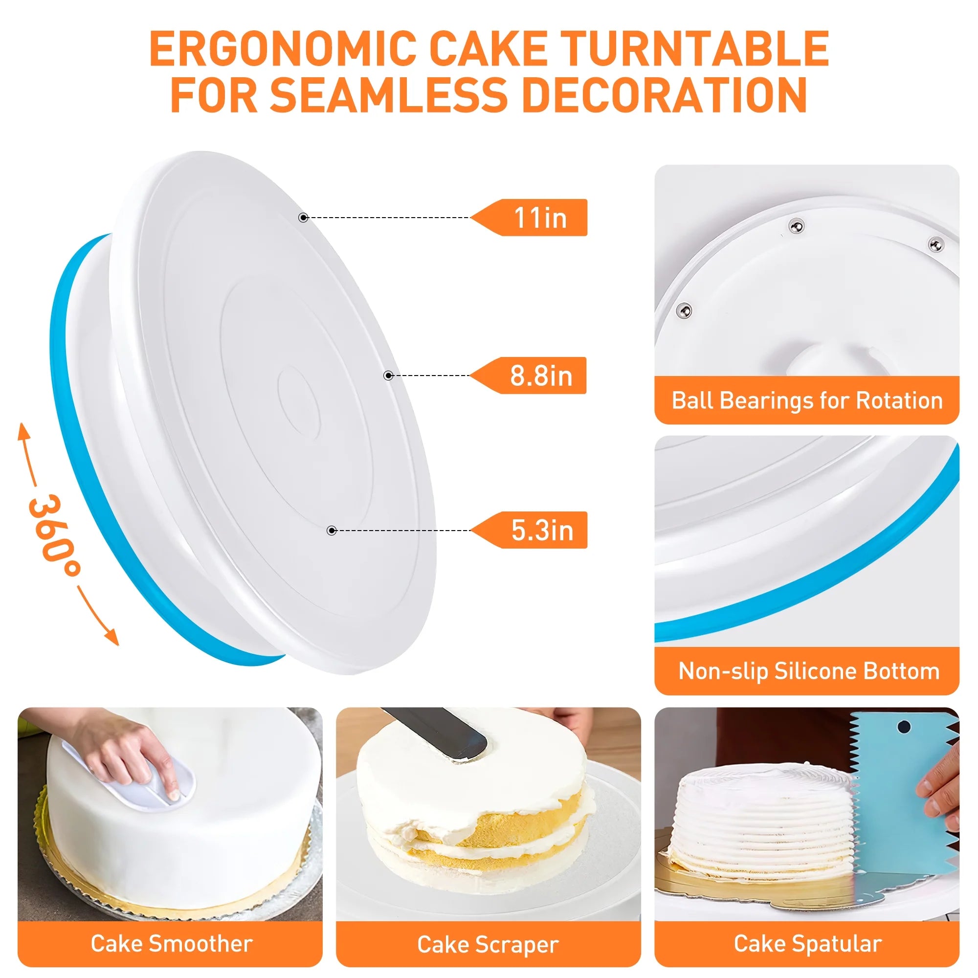 352 Pcs Cake Decorating Kit, Cake Baking Supplies with 48 Round Piping Tips,6 Korean Tips 4 Russian Tips, Baking Set with Non-slip Turntable, Baking Supplies Tools for Beginners,Plastic