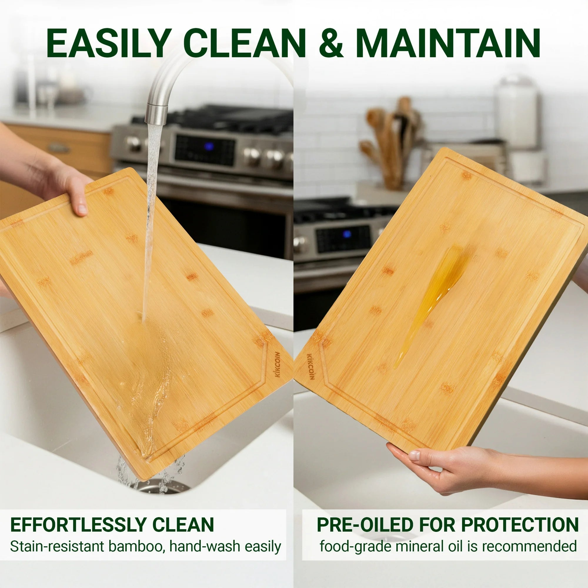 Bamboo Cutting Boards for Kitchen, with Deep Juice Groove and Inner Handle, 17.1" x 11.4"