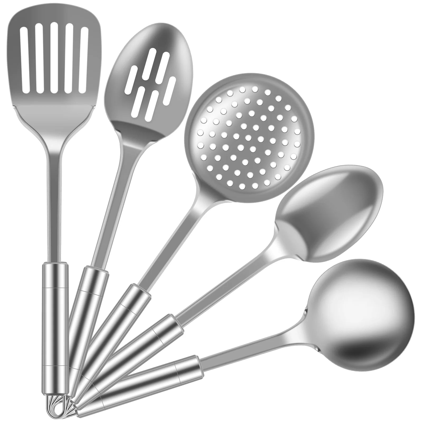 Ihvewuo cooking utensils sets 5pcs Metal Stainless Steel Utensil for Cooking Kitchen Cooking Utensils Set Kitchen Gadgets Tools Set Spoons Spatula Sets with Ergonomic Handle Hanging Hole Reusable